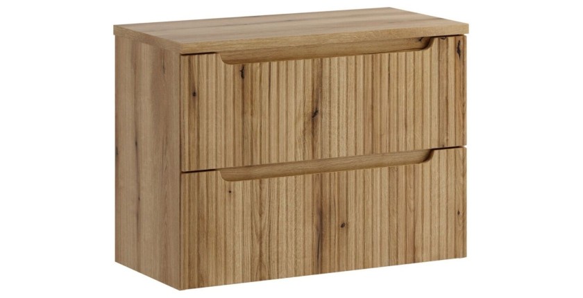 Ensemble VANO chêne 80cm : meuble sous vasque à tiroirs et plan pour vasque