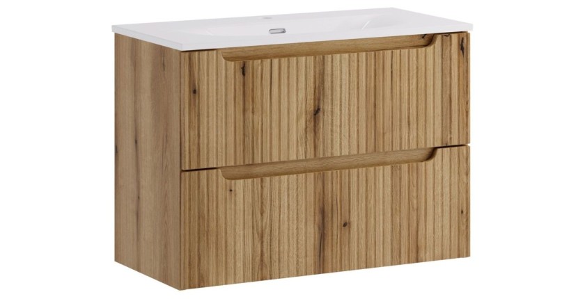 ensemble VANO chêne 80cm : meuble sous vasque à tiroirs et vasque encastrée blanche