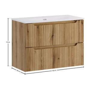 ensemble VANO chêne 80cm : meuble sous vasque à tiroirs et vasque encastrée blanche dimensions