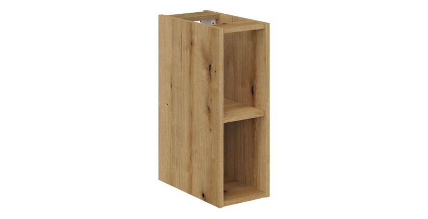Set VANO blu denim e quercia chiara 140cm: mobili sotto lavabo con cassetti e nicchie visibili + lavabi grigi
