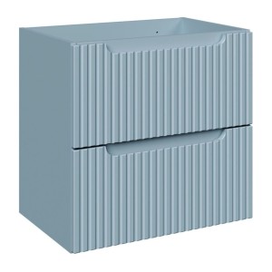Set VANO blu denim e quercia chiara 140cm: mobili sotto lavabo con cassetti e nicchie visibili + lavabi grigi