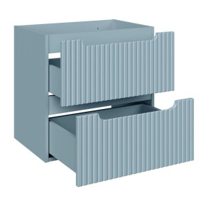 Meuble sous vasque à tiroirs bleu denim avec façade avant rainurée verticalement collection VANO 60cm ouvert