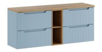 Set sospeso VANO blu denim e quercia chiara 140cm: mobile sotto lavabo con cassetti e nicchie visibili + piano per lavabo