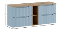 Set sospeso VANO blu denim e quercia chiara 140cm: mobile sotto lavabo con cassetti e nicchie visibili + piano per lavabo