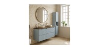 Conjunto de baño suspendido VANO azul denim y roble 150cm: muebles bajo lavabo con cajones + encimera para lavabo + columna