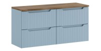 Wandhängendes Badezimmer-Set VANO in Denim-Blau und Eichenholz 120cm: Unterschrank mit Schubladen + Waschtischplatte