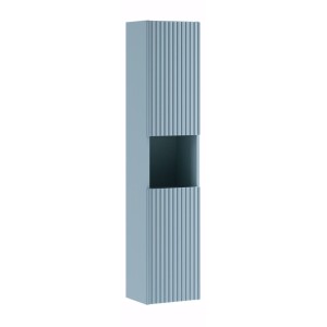 Conjunto suspendido VANO azul denim y roble claro 130cm: muebles bajo lavabo con cajones y armarios + encimera para lavabo + col