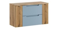 Ensemble VANO bleu et chêne 100cm : meubles sous vasque à tiroirs et portes et plan pour vasque