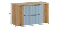 Ensemble VANO bleu et chêne 100cm : meubles sous vasque à tiroirs et portes et plan pour vasque dimensions