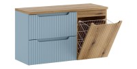 Set VANO denim blu e rovere chiaro 100cm: mobile sotto lavabo con cassetti e cesto della biancheria integrato + piano per lavabo