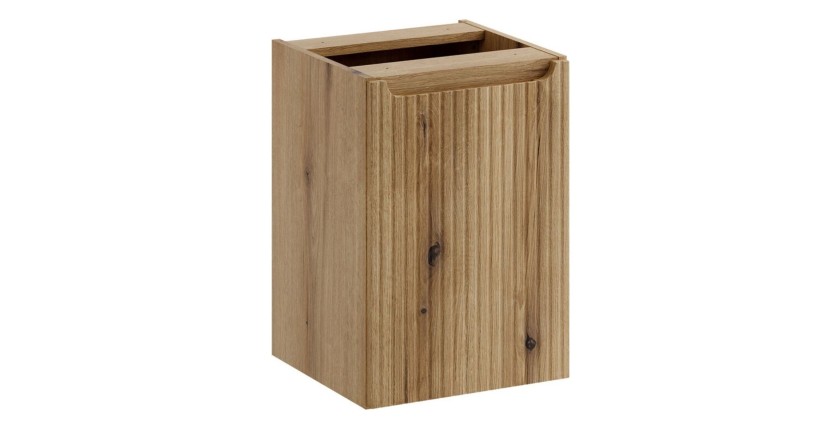 Set VANO denim blu e rovere chiaro 100cm: mobile sotto lavabo con cassetti e cesto della biancheria integrato + piano per lavabo