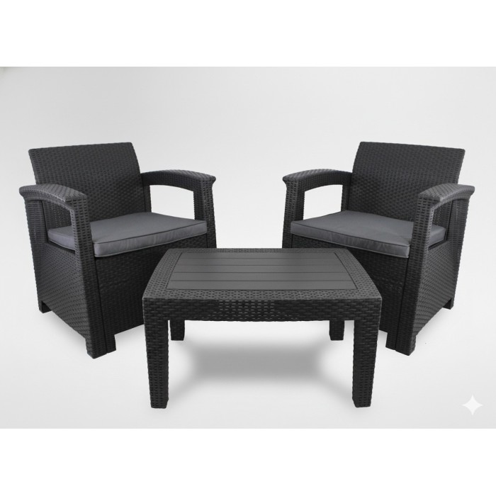 Salon de jardin KALVOR 2 places anthracite avec table basse et fauteuils 