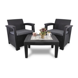 Salon de jardin KALVOR 2 places anthracite avec table basse et fauteuils