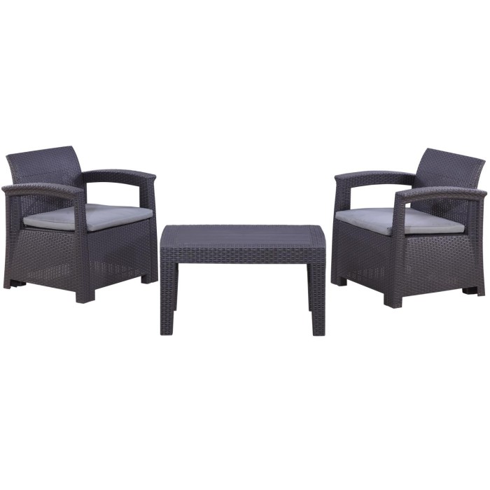 Salon de jardin KALVOR 2 places anthracite avec table basse et fauteuils 