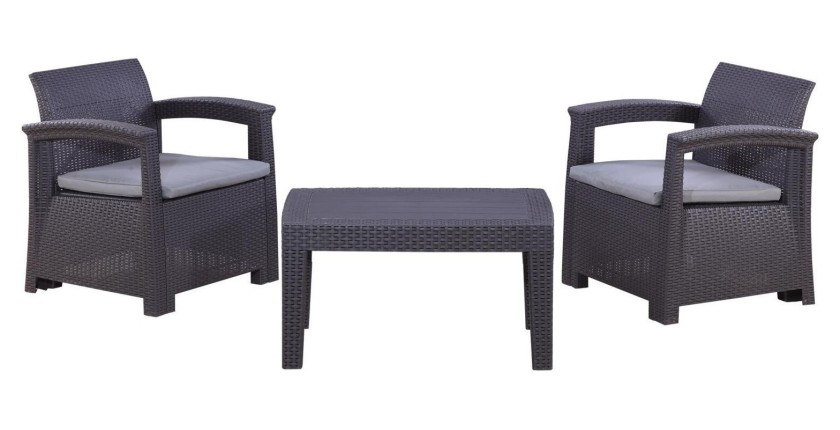 Salon de jardin KALVOR 2 places anthracite avec table basse et fauteuils 