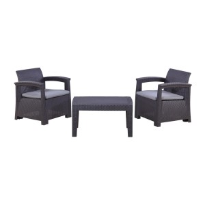 Salon de jardin KALVOR 2 places anthracite avec table basse et fauteuils 