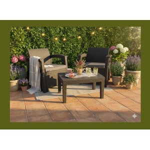 Salon de jardin KALVOR 2 places anthracite avec table basse et fauteuils 