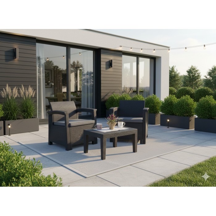 Salon de jardin KALVOR 2 places anthracite avec table basse et fauteuils 