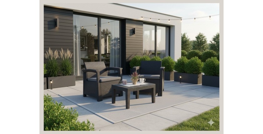 Salon de jardin KALVOR 2 places anthracite avec table basse et fauteuils 