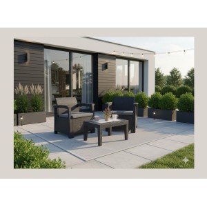 Salon de jardin KALVOR 2 places anthracite avec table basse et fauteuils 