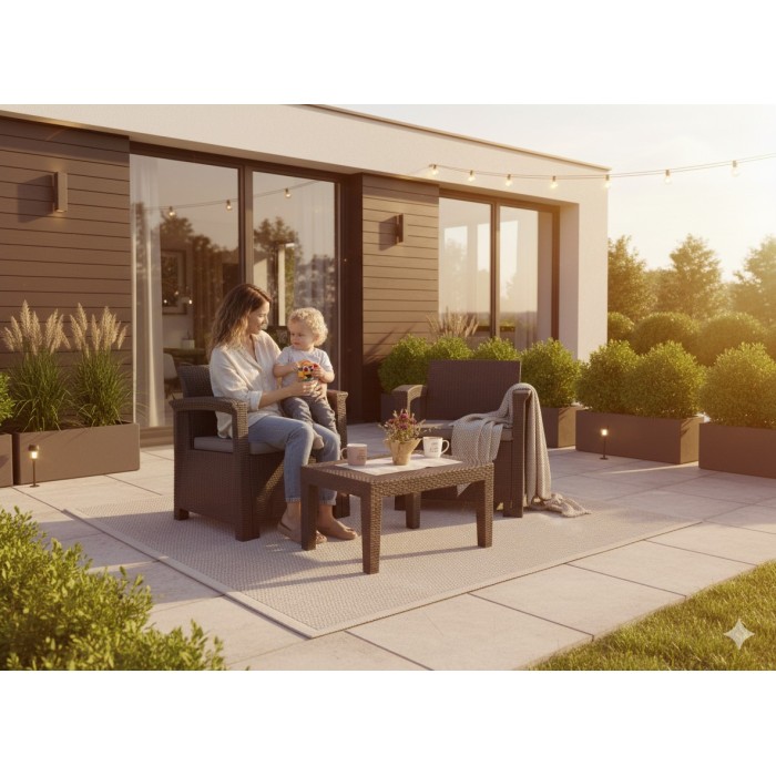 Salon de jardin KALVOR 2 places anthracite avec table basse et fauteuils 