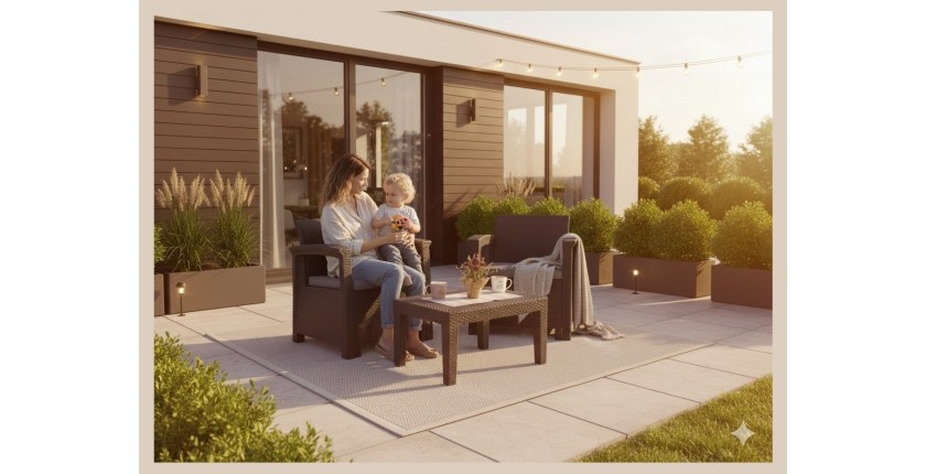 Salon de jardin KALVOR 2 places anthracite avec table basse et fauteuils 