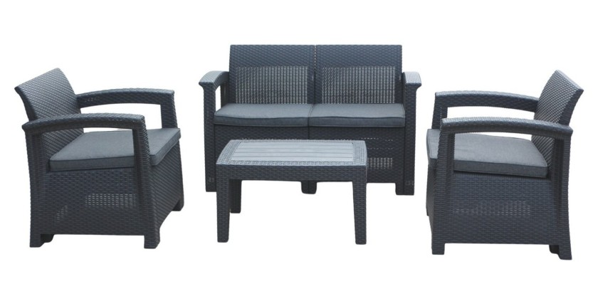 Salon de jardin NEROLIS 4 places anthracite avec canapé, fauteuils et table basse 