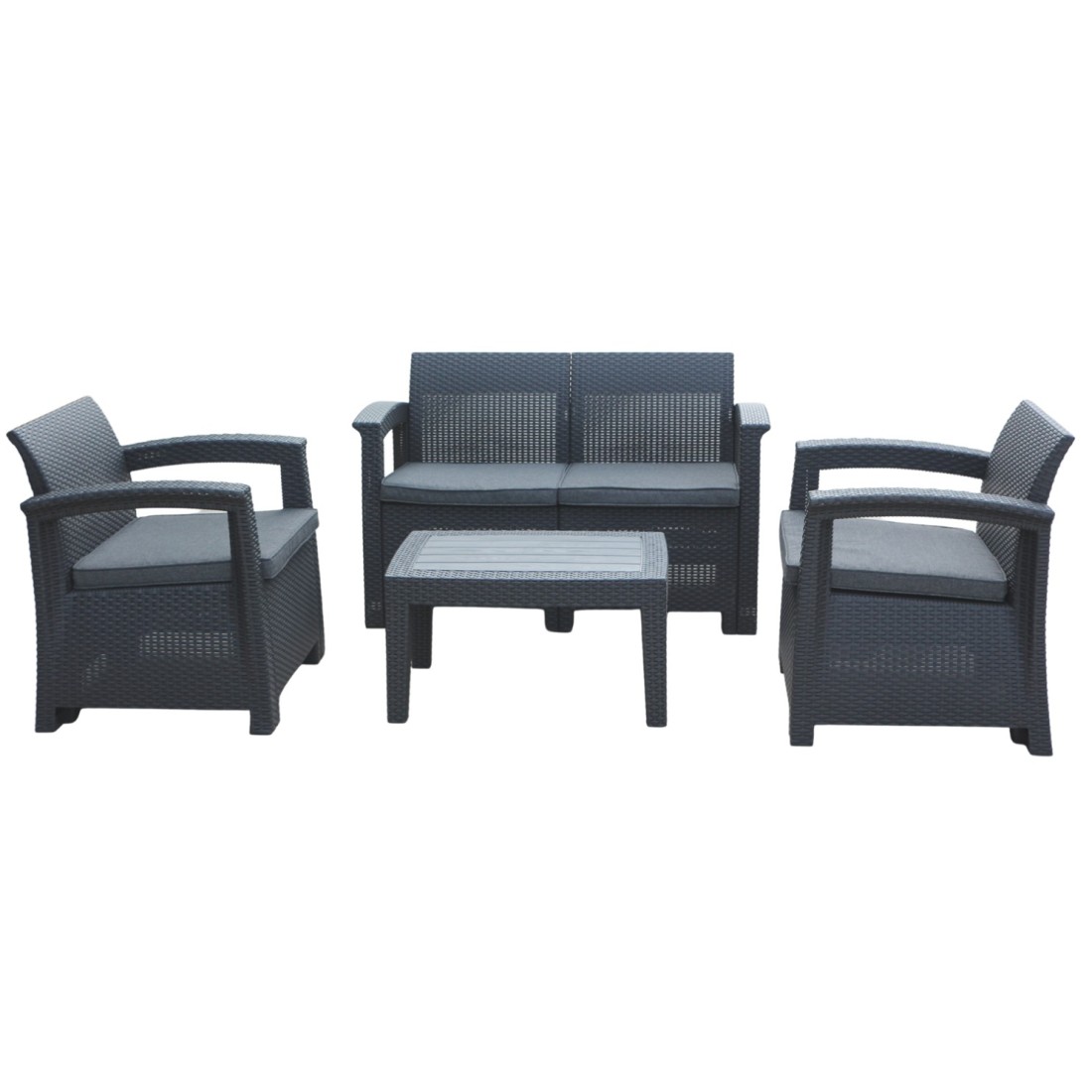 Salon de jardin NEROLIS 4 places anthracite avec canapé, fauteuils et table basse 