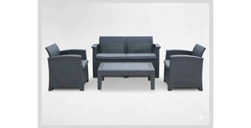 Salon de jardin NEROLIS 4 places anthracite avec canapé, fauteuils et table basse 