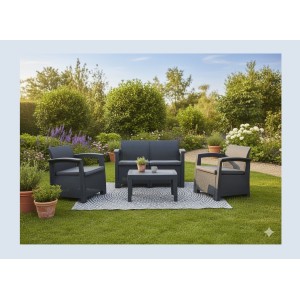 Salon de jardin NEROLIS 4 places anthracite avec canapé, fauteuils et table basse 