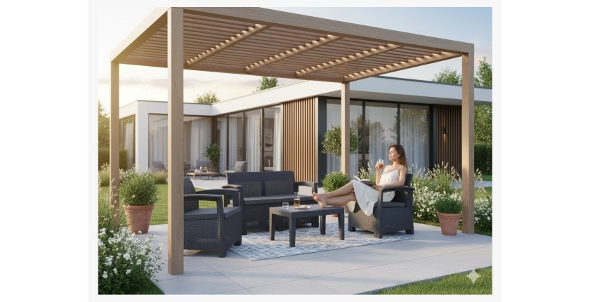 Salon de jardin NEROLIS 4 places anthracite avec canapé, fauteuils et table basse 