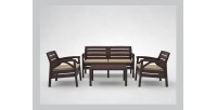 Salon de jardin SAVENNA 4 places marron avec canapée, fauteuils et table basse 