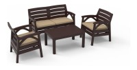 Salon de jardin SAVENNA 4 places marron avec canapée, fauteuils et table basse