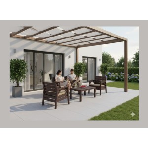 Salon de jardin SAVENNA 4 places marron avec canapée, fauteuils et table basse 