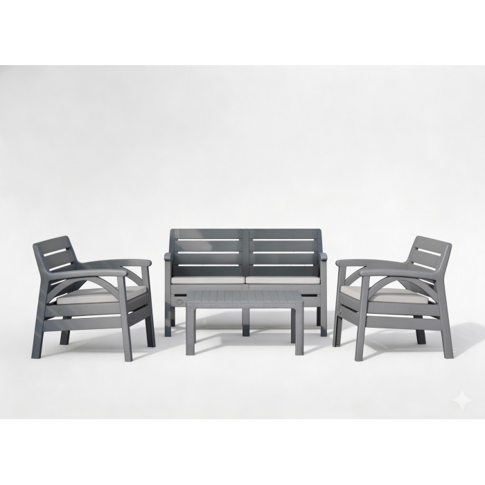 Salon de jardin SAVENNA 4 places anthracite avec canapé, fauteuils et table basse 