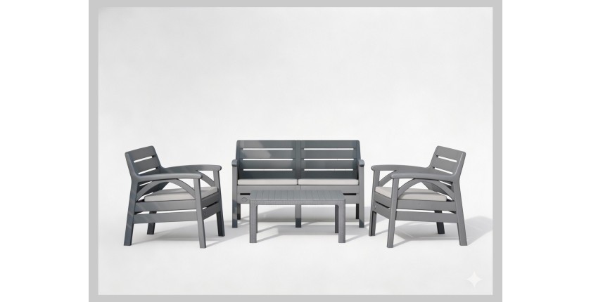 Salon de jardin SAVENNA 4 places anthracite avec canapé, fauteuils et table basse 