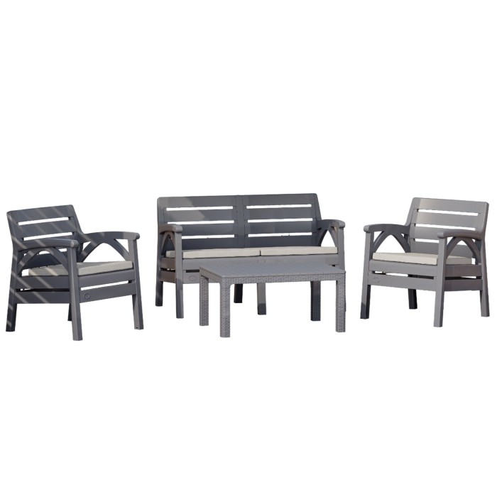 Salon de jardin SAVENNA 4 places anthracite avec canapé, fauteuils et table basse