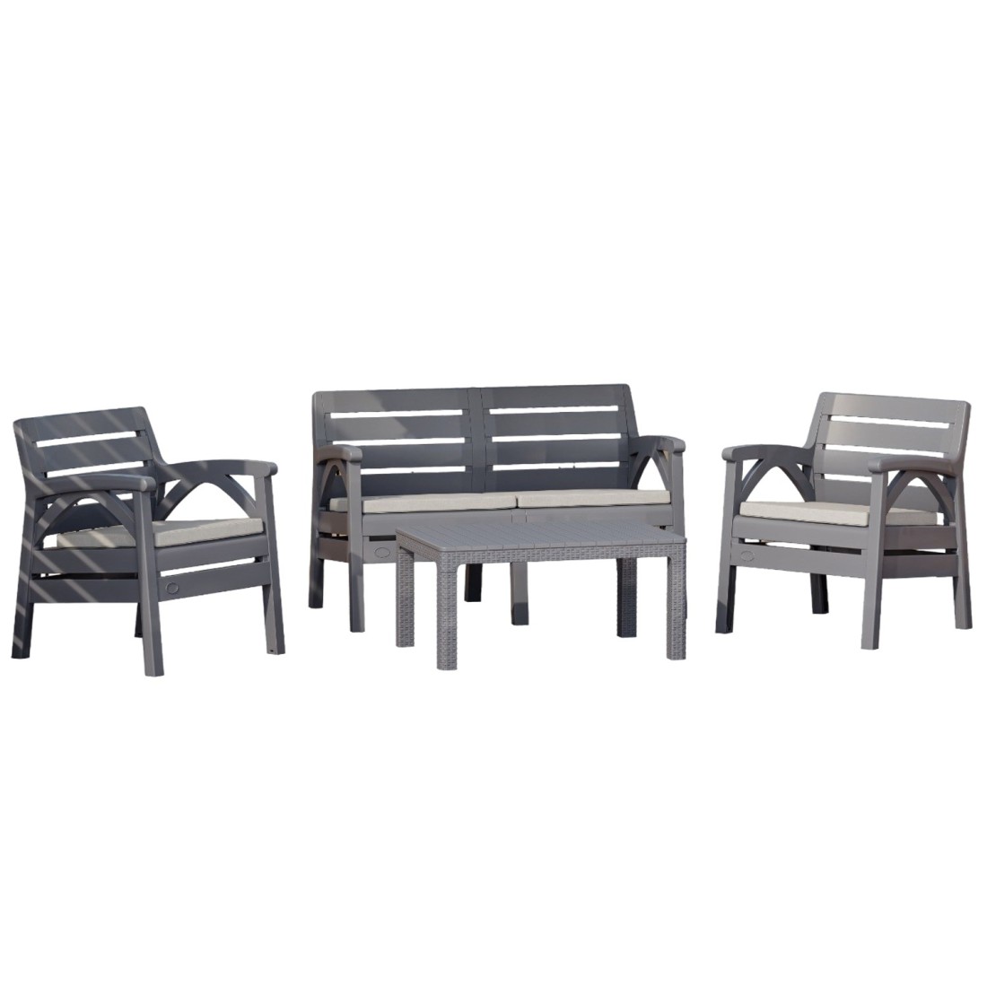 Salon de jardin SAVENNA 4 places anthracite avec canapé, fauteuils et table basse