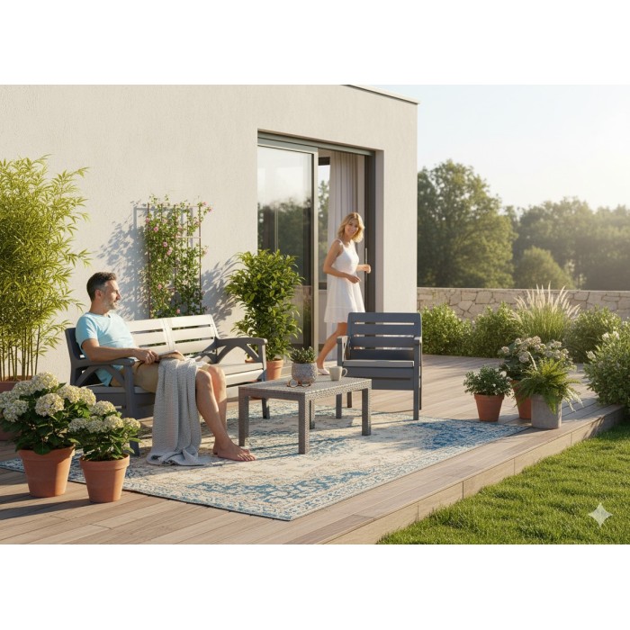 Salon de jardin SAVENNA 4 places anthracite avec canapé, fauteuils et table basse 