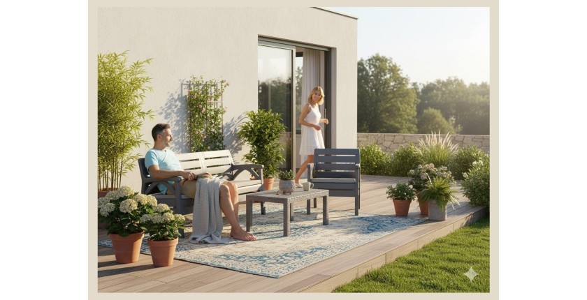 Salon de jardin SAVENNA 4 places anthracite avec canapé, fauteuils et table basse 