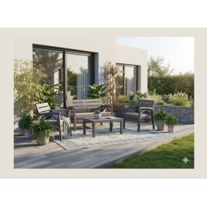 Salon de jardin SAVENNA 4 places anthracite avec canapé, fauteuils et table basse 