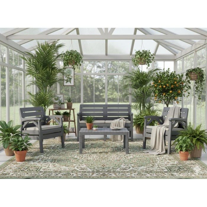 Salon de jardin SAVENNA 4 places anthracite avec canapé, fauteuils et table basse 