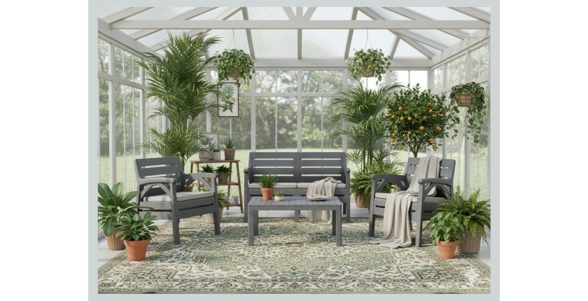 Salon de jardin SAVENNA 4 places anthracite avec canapé, fauteuils et table basse 