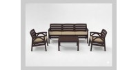 Salon de jardin SOLVANA 5 places marron et beige avec canapé 3 places, fauteuils et table basse 