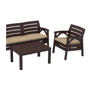 Salon de jardin SOLVANA 5 places marron et beige avec canapé 3 places, fauteuils et table basse 