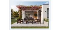Salon de jardin SOLVANA 5 places marron et beige avec canapé 3 places, fauteuils et table basse 