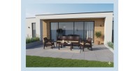 Salon de jardin SOLVANA 5 places marron et beige avec canapé 3 places, fauteuils et table basse 