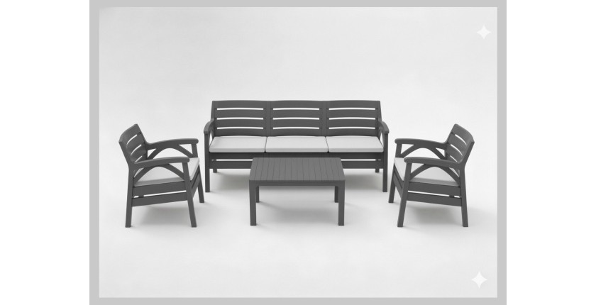 Salon de jardin SOLVANA 5 places anthracite avec canapé 3 places, fauteuils et table basse 