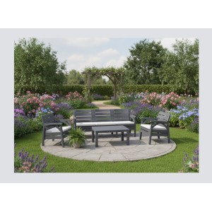 Salon de jardin SOLVANA 5 places anthracite avec canapé 3 places, fauteuils et table basse 