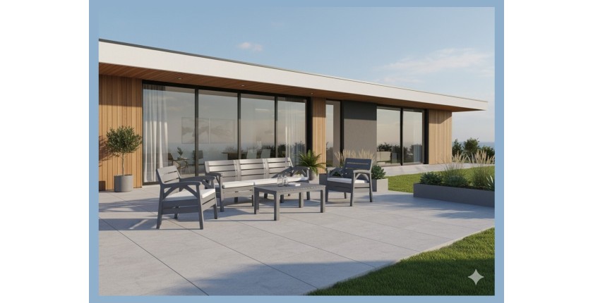 Salon de jardin SOLVANA 5 places anthracite avec canapé 3 places, fauteuils et table basse 